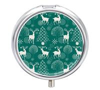 Pastillero con diseño de árboles de ciervos de Navidad, 2 compartimentos, pastillero portátil, organizador de pastillas de viaje