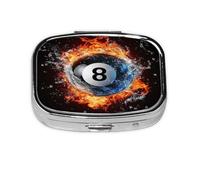 Pastillero con diseño de bola de billar con patrón de agua y fuego, pastillero de viaje, organizador de píldoras cuadrado pequeño para bolso y regalos de bolsillo