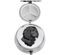 Pastillero con diseño de cabeza de perro Spaniel A5, acabado en negro, hecho de peltre inglés fino en un contenedor de 3 secciones con espejo