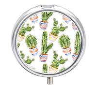 Pastillero con diseño de cactus verde, 2 compartimentos, portátil, organizador de pastillas de viaje