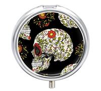 Pastillero con diseño de calavera de azúcar, 2 compartimentos, portátil, organizador de pastillas de viaje