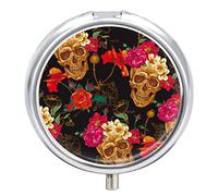 Pastillero con diseño de calavera, diseño de flores, 2 compartimentos