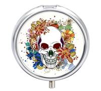 Pastillero con diseño de calavera, flores, pastillero diario, 2 compartimentos