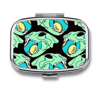 Pastillero con diseño de calavera y bola, organizador de píldoras, 2 compartimentos