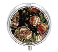 Pastillero con diseño de calavera y rosas con 2 compartimentos