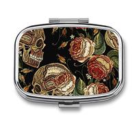 Pastillero con diseño de calavera y rosas con 2 compartimentos