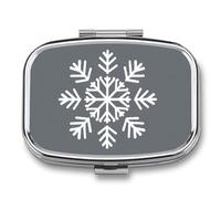 Pastillero con diseño de copo de nieve blanco en gris, pastillero portátil de 2 compartimentos, organizador de píldoras de viaje para bolso de bolsillo