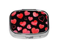Pastillero con diseño de corazones rojos en acuarela, 2 compartimentos, organizador portátil