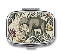 Pastillero con diseño de elefante, con hojas de palma, pastillero diario, 2 compartimentos