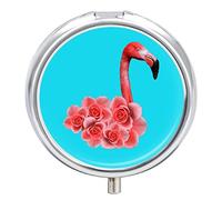 Pastillero con diseño de flamenco, 2 compartimentos, portátil, pastillero de viaje