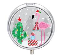 Pastillero con diseño de flamenco, pájaro, cactus, Feliz Navidad, lindo pastillero, organizador de pastillas, 2 compartimentos