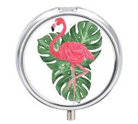 Pastillero con diseño de flamenco, pájaro y hojas, bonito pastillero diario, organizador de pastillas, 2 compartimentos