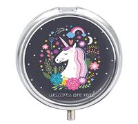 Pastillero con diseño de flores, arcoíris, unicornio, lindo pastillero, organizador de pastillas, 2 compartimentos