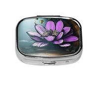 Pastillero con diseño de flores de loto, Urban Ruins para viajes, organizador cuadrado portátil con compartimentos para medicamentos, vitaminas y suplementos, diseño de metal duradero.