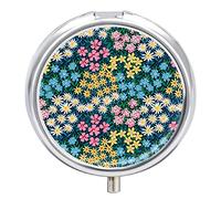 Pastillero con diseño de flores, fondo floral, 2 compartimentos, pastillero portátil, organizador de pastillas de viaje