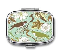 Pastillero con diseño de flores, pájaros, bonito pastillero diario, 2 compartimentos