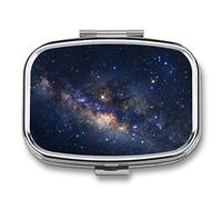 Pastillero con diseño de galaxia, estrellas, cielo y paisaje, bonito pastillero, organizador de 2 compartimentos