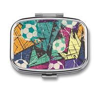 Pastillero con diseño de garabatos de fútbol, 2 compartimentos, portátil, organizador de pastillas de viaje