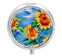 Pastillero con diseño de girasoles, fondo azul, bonito pastillero diario, organizador de pastillas, 2 compartimentos