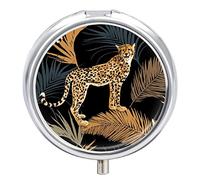 Pastillero con diseño de hojas de leopardo para píldoras, organizador de 2 compartimentos