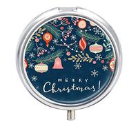 Pastillero con diseño de hojas florales, diseño de Feliz Navidad, pastillero, organizador de pastillas, 2 compartimentos