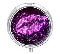 Pastillero con diseño de labios morados, bonito pastillero, organizador de pastillas, 2 compartimentos