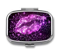 Pastillero con diseño de labios morados, bonito pastillero, organizador de pastillas, 2 compartimentos