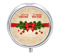 Pastillero con diseño de lazo de Navidad, 2 compartimentos, portátil, organizador de pastillas de viaje