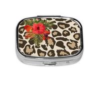 Pastillero con diseño de leopardo y flor de hibisco, 2 compartimentos, organizador portátil