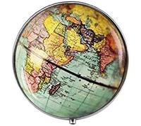 Pastillero con diseño de mapa del mundo, diseño de globo terráqueo y aventurero, pastillero de cristal, caja de caramelos
