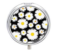 Pastillero con diseño de margaritas y flores, 2 compartimentos, portátil, organizador de pastillas de viaje