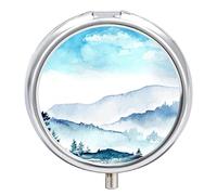 Pastillero con diseño de montañas y paisaje, bonito pastillero, organizador de pastillas, 2 compartimentos