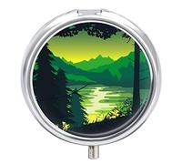 Pastillero con diseño de paisaje de montaña y bosque con 2 compartimentos