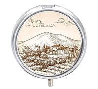 Pastillero con diseño de paisaje de pueblo, pastillero diario, 2 compartimentos