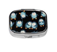 Pastillero con diseño de pingüinos con 2 compartimentos, organizador portátil