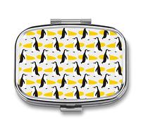 Pastillero con diseño de pingüinos y tabla de surf, bonito pastillero, organizador de 2 compartimentos