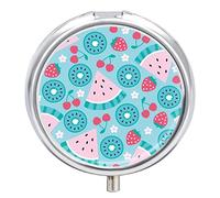 Pastillero con diseño de sandía y cereza, 2 compartimentos, portátil, organizador de pastillas de viaje