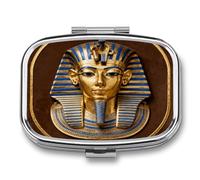 Pastillero con diseño de tótem egipcio y espejo, 2 compartimentos, impermeable, para bolso, con agarre antideslizante, organizador de medicamentos de viaje, contenedor para vitaminas, aceite de pesca