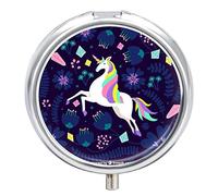 Pastillero con diseño de unicornio, arcoíris, morado, lindo pastillero, organizador de pastillas, 2 compartimentos
