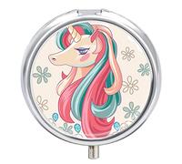 Pastillero con diseño de unicornio, diseño de flores, 2 compartimentos