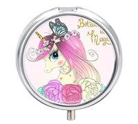 Pastillero con diseño de unicornio, mariposa, rosa, pastillero diario, 2 compartimentos