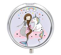 Pastillero con diseño de unicornio, sirena, arcoíris, 2 compartimentos, portátil, pastillero de viaje