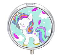 Pastillero con diseño de unicornio y nubes, bonito pastillero, organizador de pastillas, 2 compartimentos