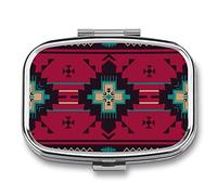 Pastillero con diseño étnico azteca con 2 compartimentos, portátil, pastillero de viaje