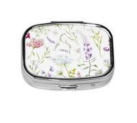 Pastillero con diseño floral de acuarela y flores silvestres, 2 compartimentos, organizador portátil