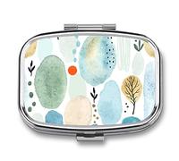 Pastillero con diseño floral de cactus y plantas de píldoras para uso diario, 2 compartimentos