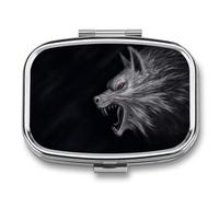 Pastillero Con Espejo Animal Lobo Pastillero Con 2 Compartimentos, Dispensador De Metal Cuadrado Portátil A De Humedad, Caja De Almacenamiento