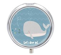 Pastillero Con Espejo Ballena Buceando Pastillero 3 Rejillas Portátil Redondo A De Humedad Distribuidor De Metal Caja De Almacenamiento Regalo Único