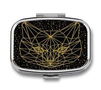 Pastillero Con Espejo Black Abstract Gold Cat Pastillero Con 2 Compartimentos, Dispensador De Metal Cuadrado Portátil A De Humedad, Caja De Almacenamiento