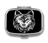 Pastillero Con Espejo Cabeza De Lobo Pastillero Con 2 Compartimentos, Dispensador De Metal Cuadrado Portátil A De Humedad, Caja De Almacenamiento
